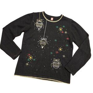 Vintage-Style Women's Small Ugly Christmas Sweater Black Grandma Core Festive